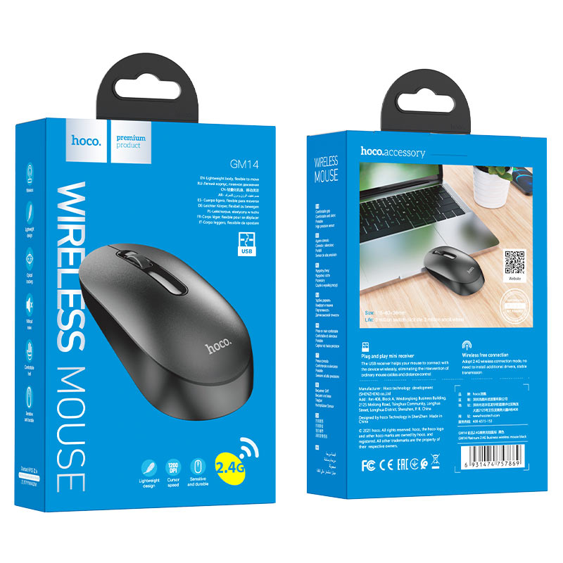 hoco gm14 platinum 2 4g business wireless mouse package black